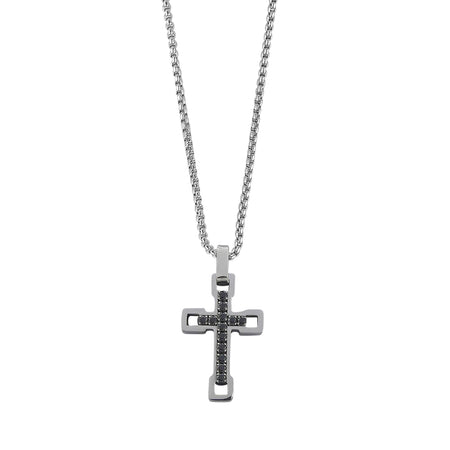 BOCCADAMO MAN Collana Uomo Pendente Croce e Zirconi Neri