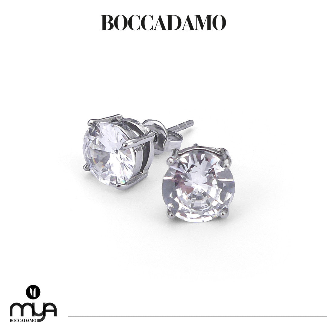 BOCCADAMO MYA Orecchini Punto Luce 8mm con Zirconi Bianchi in Acciaio