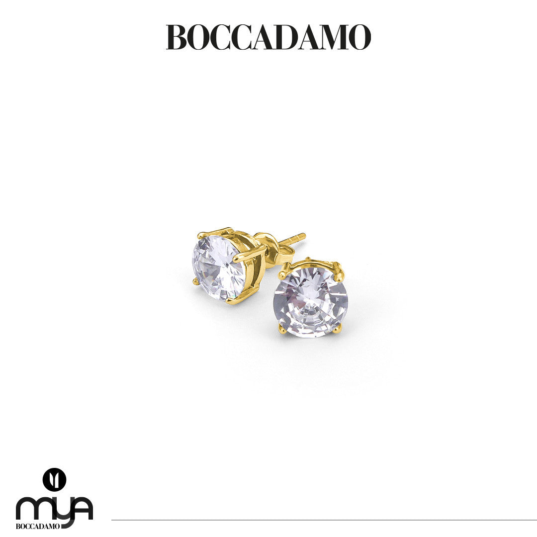 BOCCADAMO MYA Orecchini Punto Luce 4mm con Zirconi Bianchi in Acciaio Dorato