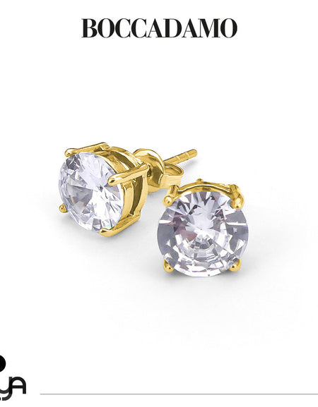 BOCCADAMO MYA Orecchini Punto Luce 8mm con Zirconi Bianchi in Acciaio Dorato