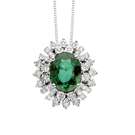 Collana DonnaOro Mistero con pendente in Oro bianco 18kt con Smeraldo e Diamanti
