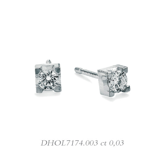 LUCE DI DONNAORO Orecchini Punto Luce Griffes Quadrate Diamanti 0.03ct in Oro 18kt