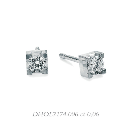 LUCE DI DONNAORO Orecchini Punto Luce Griffes Quadrate Diamanti 0.06ct in Oro 18kt
