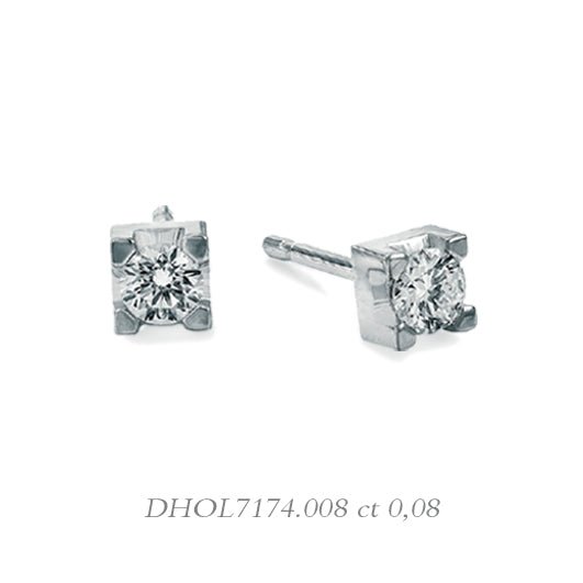 LUCE DI DONNAORO Orecchini Punto Luce Griffes Quadrate Diamanti 0.08ct in Oro 18kt