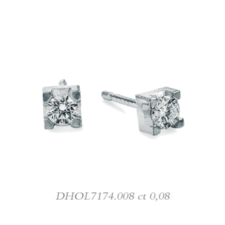 LUCE DI DONNAORO Orecchini Punto Luce Griffes Quadrate Diamanti 0.08ct in Oro 18kt