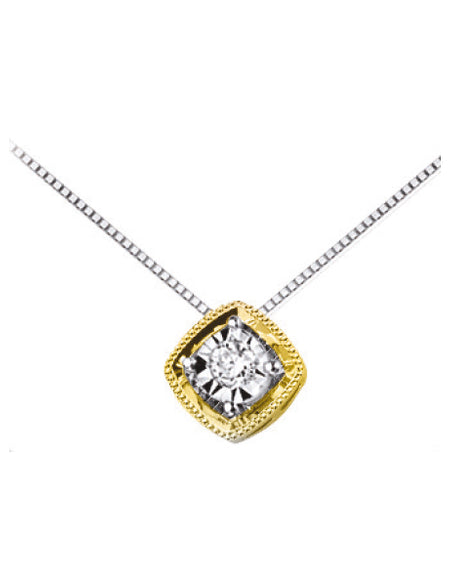 LUCE DI DONNAORO Collana Pendente Rombo Bicolore con Diamante in Oro 18kt