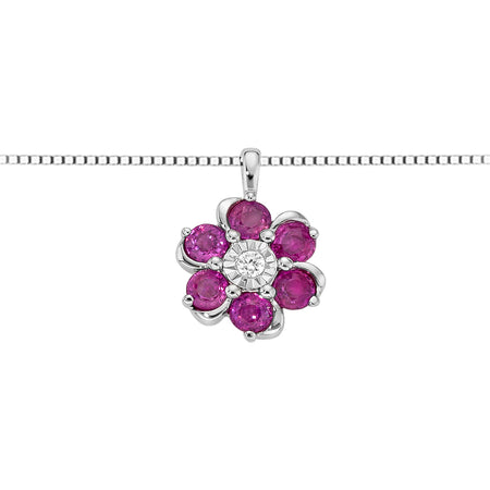 LUCE DI DONNAORO Collana Fiore con Rubini e Diamante centrale in Oro 18kt