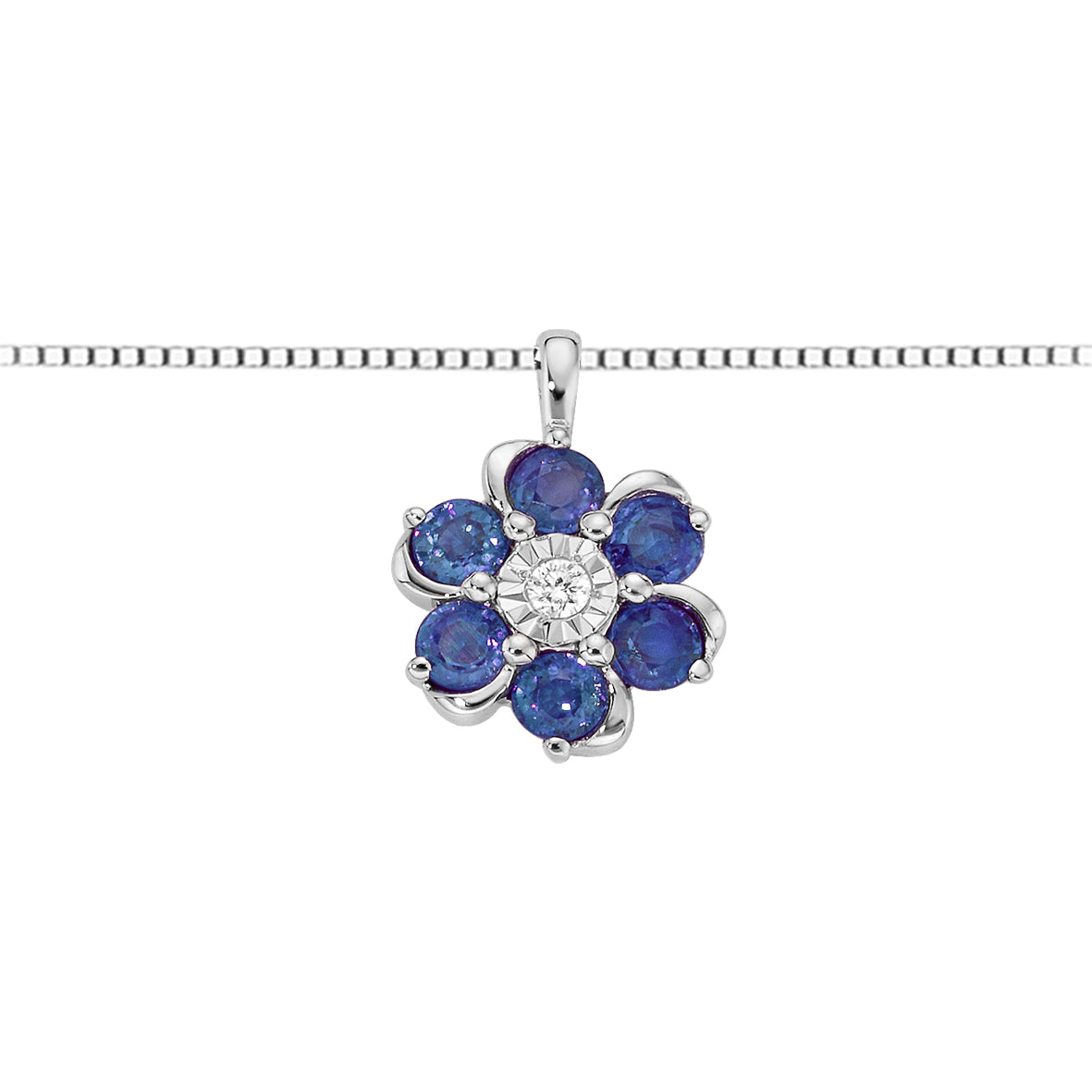 LUCE DI DONNAORO Collana Fiore con Zaffiri e Diamante Centrale in Oro 18kt