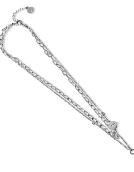 BOCCADAMO MYA Collana Doppio Filo Cuore e Chiave e Zirconi Bianchi