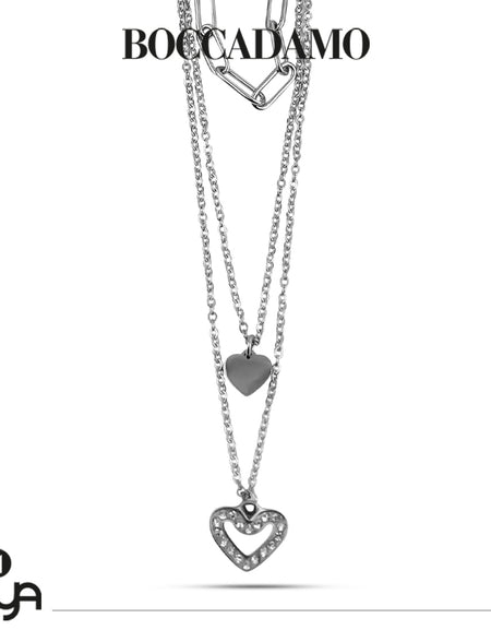 BOCCADAMO MYA Collana a tre fili Cuori Pendenti e Strass