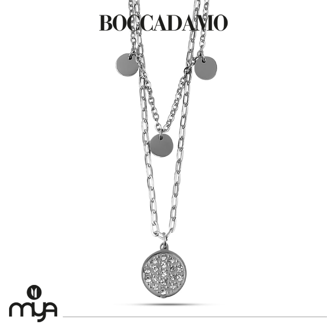 BOCCADAMO MYA Collana Doppio Filo Pendenti Circolari e Strass Bianchi