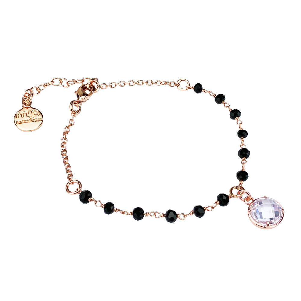 BOCCADAMO MYA Bracciale Rosè Cristalli Neri e Cristallo Crystal Centrale Pendente