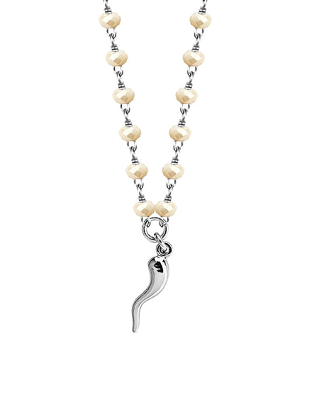 BOCCADAMO MYA Collana con cristalli beige e pendente Corno