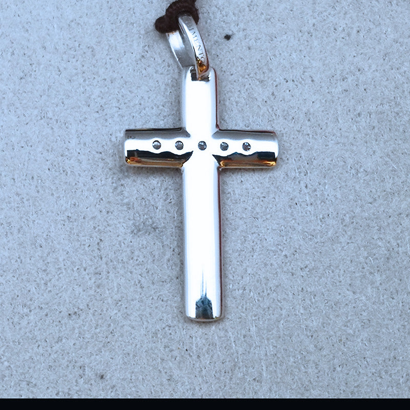 Pendente a Croce CHIMENTO IMMAGINI SACRE in Oro Bianco e Diamanti