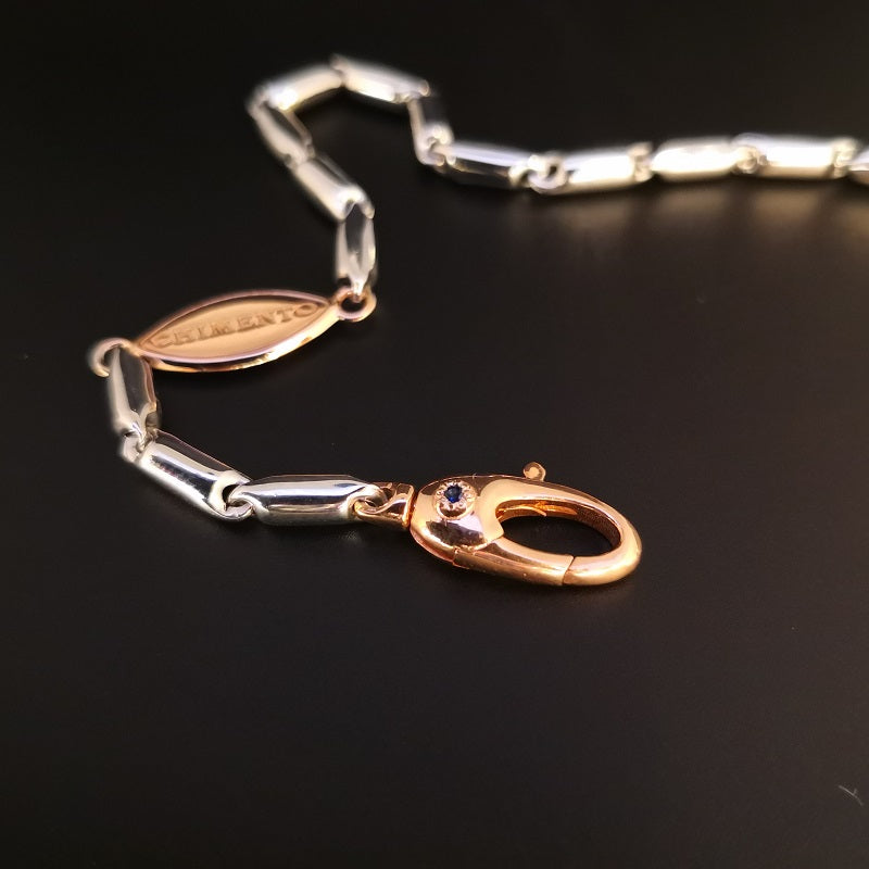Bracciale CHIMENTO in Argento 925 con piastra placcata in Oro rosa 18kt e Zaffiro Blu