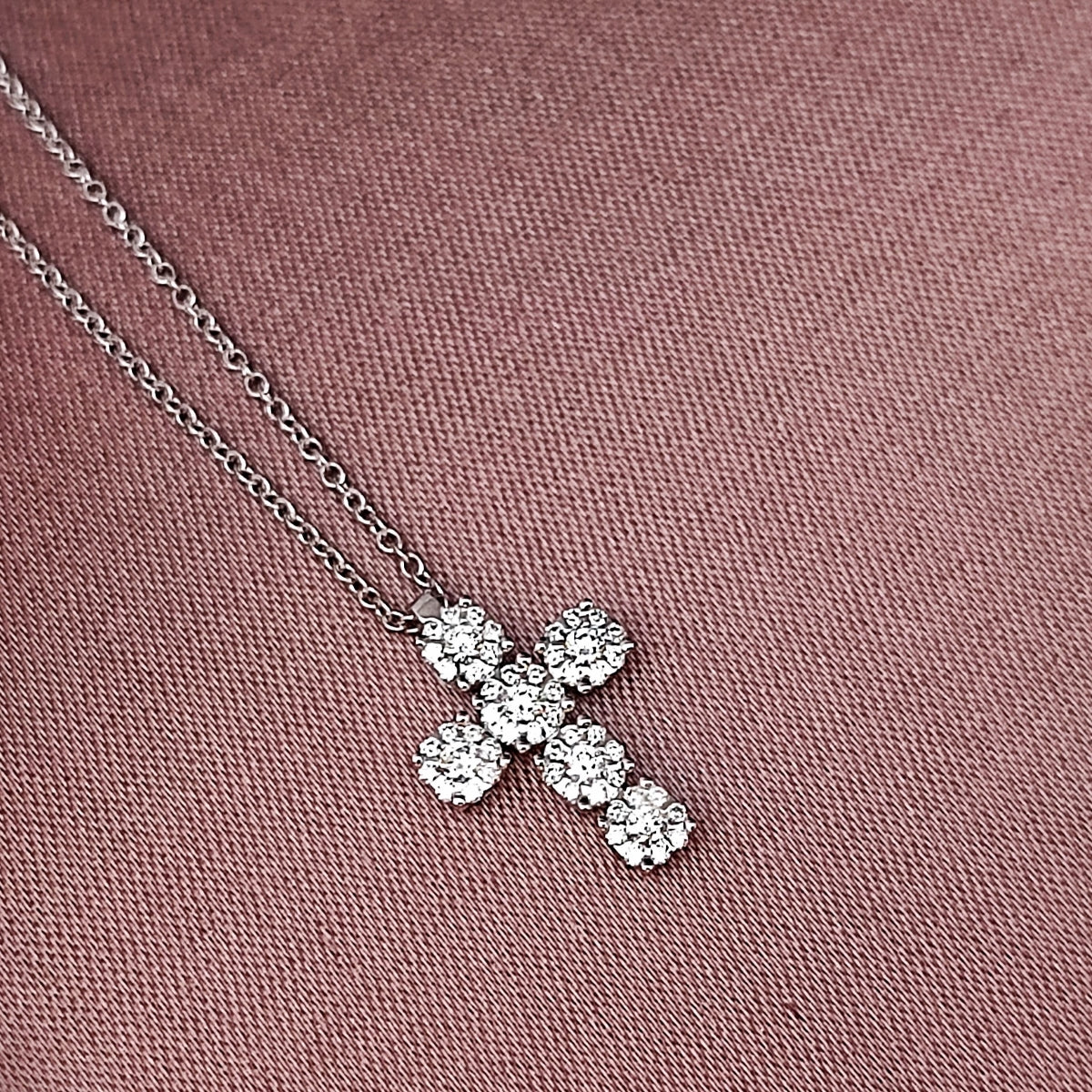 Collana Donna SALVINI con Croce Collezione Daphne in Oro Bianco 18kt e Diamanti