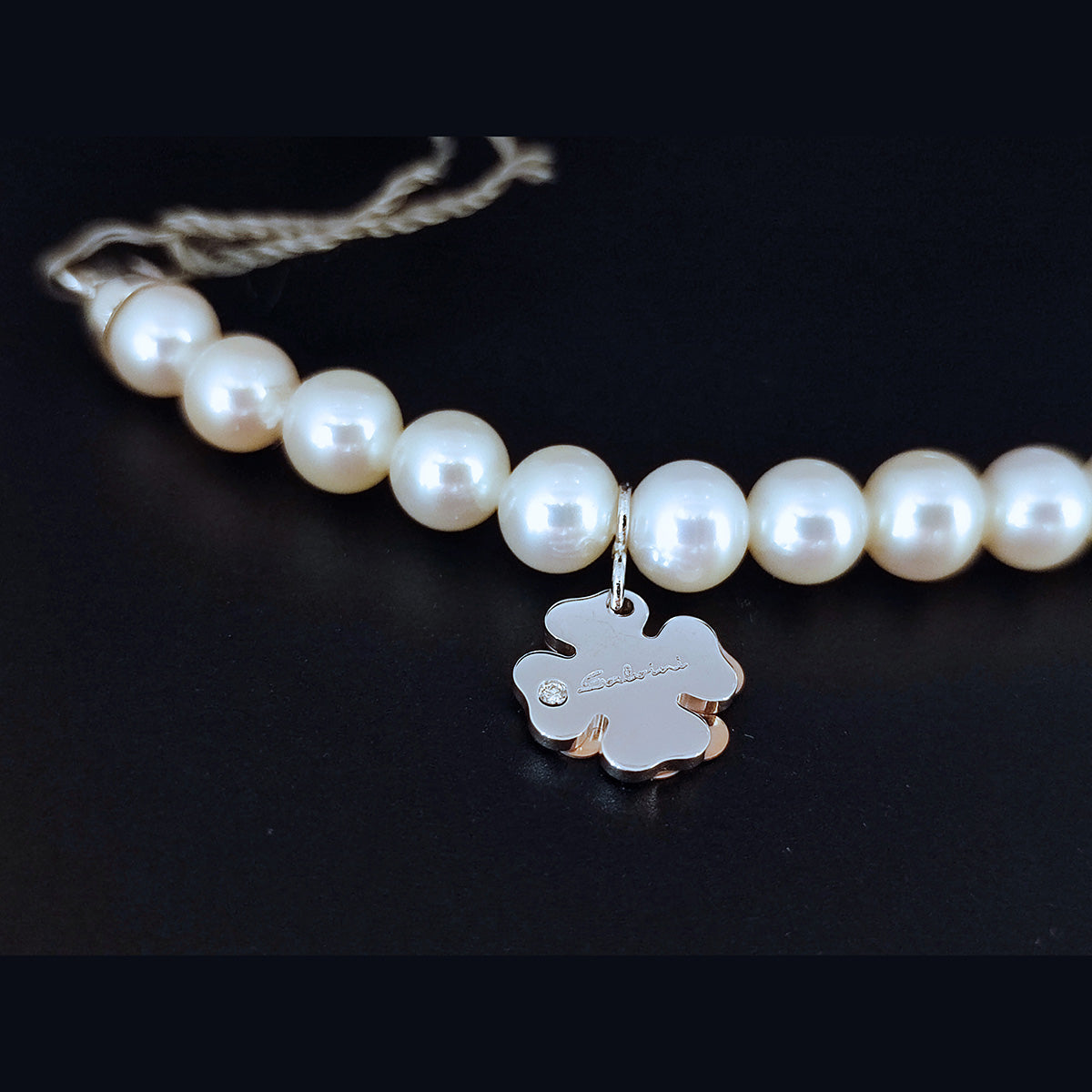 Bracciale Donna SALVINI Minimal POP Perle con Quadrifoglio in Oro Bianco e Rosa