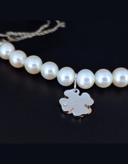 Bracciale Donna SALVINI Minimal POP Perle con Quadrifoglio in Oro Bianco e Rosa