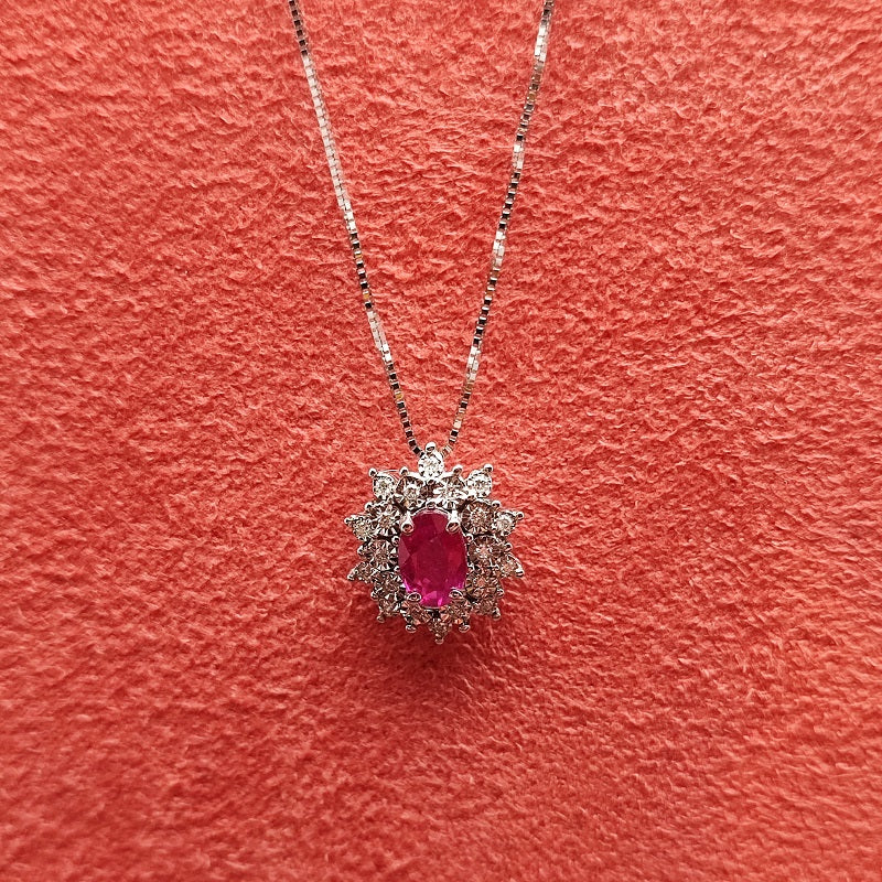 Collana DonnaOro Mistero con pendente in Oro bianco 18kt con Rubino e Diamanti