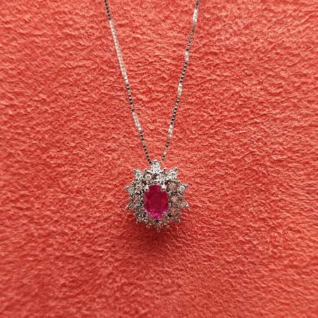 Collana DonnaOro Mistero con pendente in Oro bianco 18kt con Rubino e Diamanti