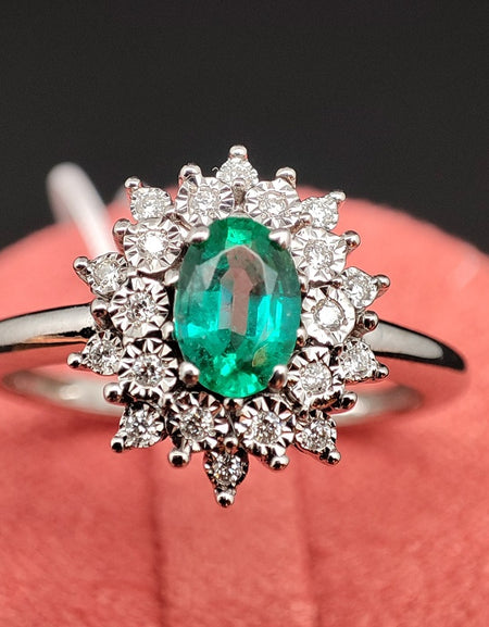 Anello DonnaOro Mistero in Oro bianco 18kt con Smeraldo e Diamanti