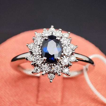 Anello DonnaOro Mistero in Oro bianco 18kt con Zaffiro e Diamanti