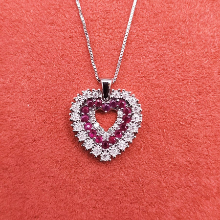 Collana DonnOro Mistero con Cuore in Oro bianco 18kt con Rubini e Diamanti