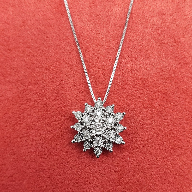 Collana DonnaOro in Oro Bianco 18kt e Fiore di Diamanti