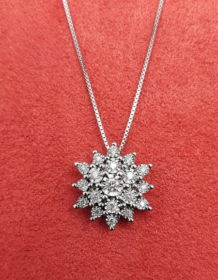 Collana DonnaOro in Oro Bianco 18kt e Fiore di Diamanti