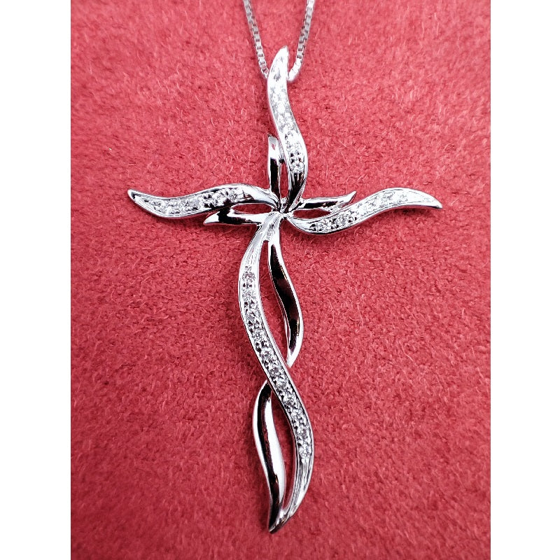 Collana DonnaOro DEVOTION con Croce in Oro Bianco 18kt e Diamanti 0.12ct