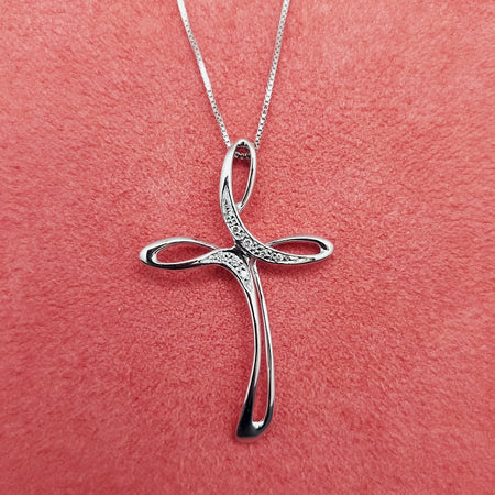Collana DonnaOro DEVOTION con Croce in Oro Bianco 18kt e Diamanti 0.04CT