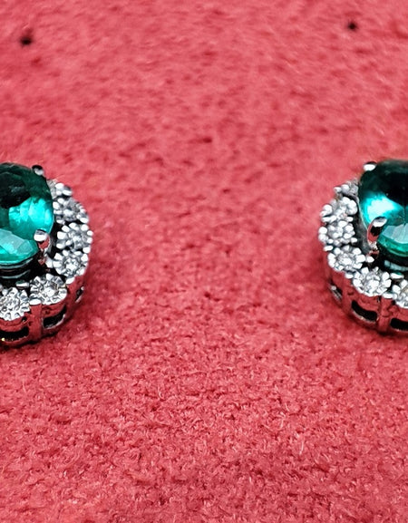 Orecchini DonnaOro MAGIA con cestino in Oro Bianco 18kt, Diamanti e Smeraldi