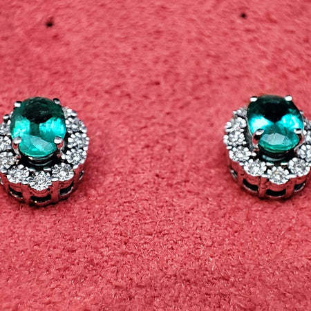 Orecchini DonnaOro MAGIA con cestino in Oro Bianco 18kt, Diamanti e Smeraldi