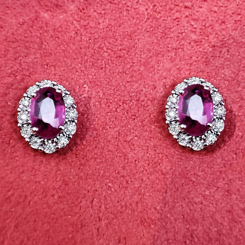 Orecchini DonnaOro MAGIA con cestino in Oro Bianco 18kt, Diamanti e Rubini