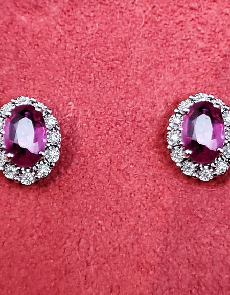 Orecchini DonnaOro MAGIA con cestino in Oro Bianco 18kt, Diamanti e Rubini