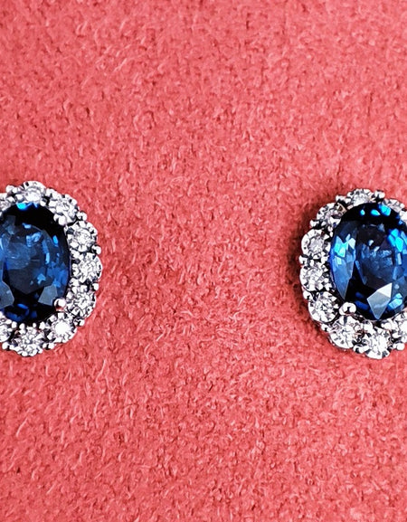 Orecchini DonnaOro MAGIA con cestino in Oro Bianco 18kt, Diamanti e Zaffiri