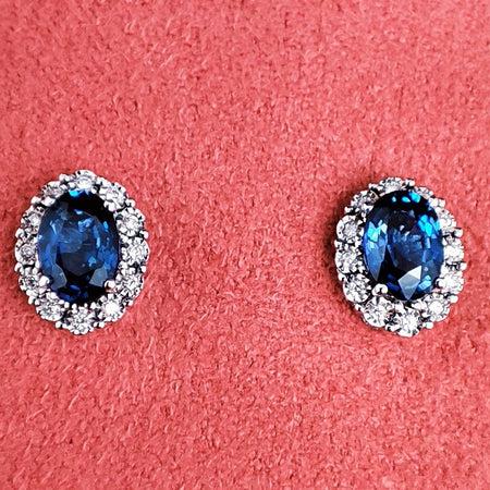 Orecchini DonnaOro MAGIA con cestino in Oro Bianco 18kt, Diamanti e Zaffiri