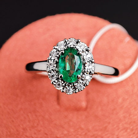 Anello DonnaOro MAGIA con cestino in Oro Bianco 18kt, Diamanti e Smeraldi