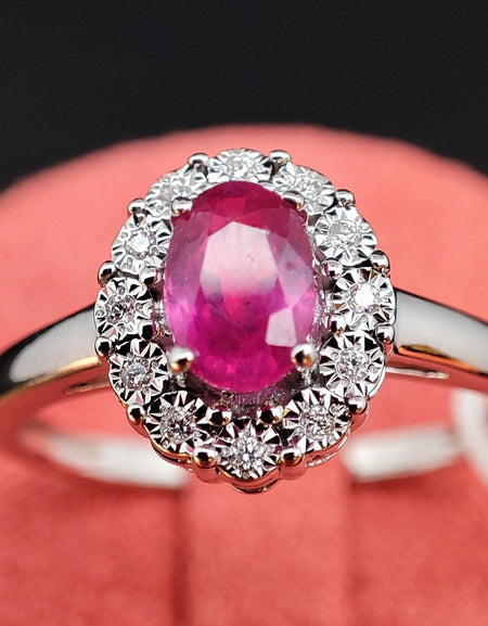 Anello DonnaOro MAGIA con cestino in Oro Bianco 18kt, Diamanti e Rubino