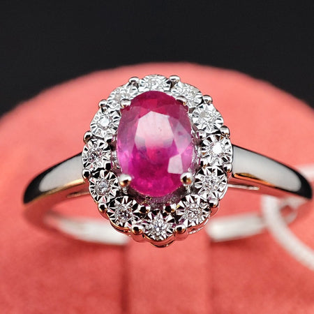 Anello DonnaOro MAGIA con cestino in Oro Bianco 18kt, Diamanti e Rubino