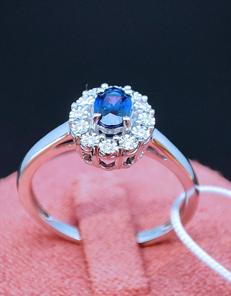 Anello DonnaOro MAGIA con cestino in Oro Bianco 18kt, Diamanti e Zaffiro