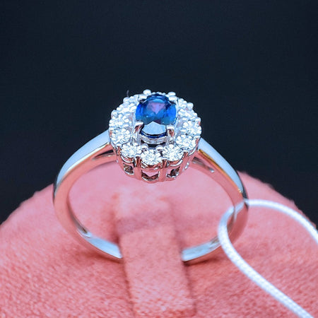 Anello DonnaOro MAGIA con cestino in Oro Bianco 18kt, Diamanti e Zaffiro