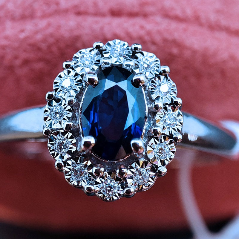 Anello DonnaOro MAGIA con cestino in Oro Bianco 18kt, Diamanti e Zaffiro
