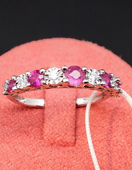 Anello DonnaOro VANTO veretta in Oro bianco 18kt con Rubini e Diamanti