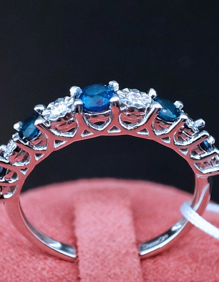 Anello DonnaOro VANTO veretta in Oro bianco 18kt con Zaffiri e Diamanti