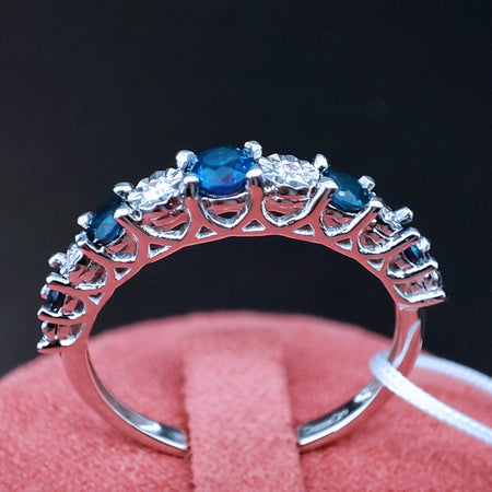 Anello DonnaOro VANTO veretta in Oro bianco 18kt con Zaffiri e Diamanti