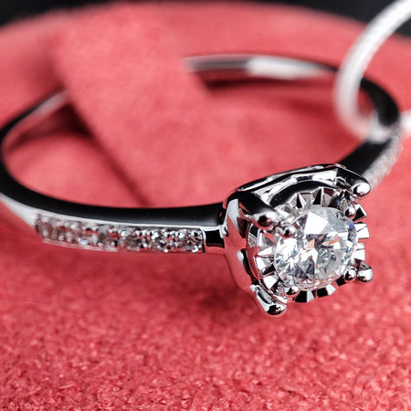 Anello DonnaOro VENERE Solitario in Oro Bianco 18kt con verette di Diamanti