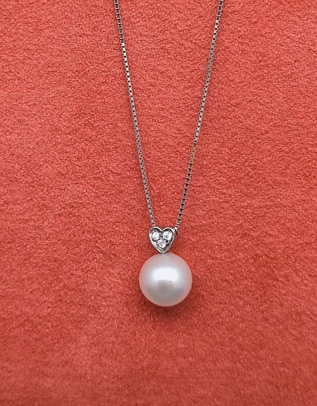 Collana DonnaOro con pendente in Oro bianco 18kt Diamante e Perla CUORE