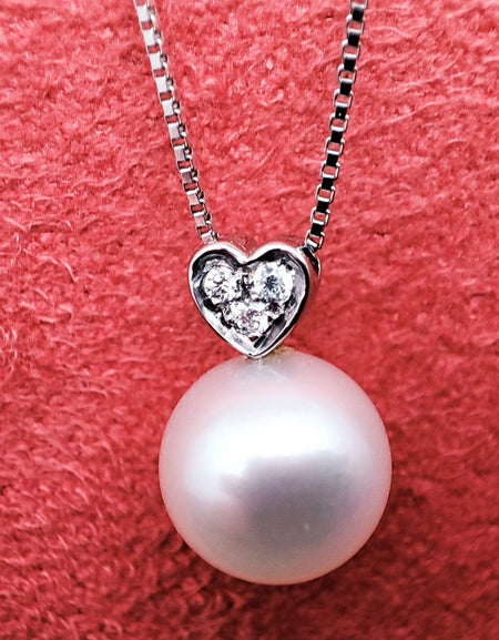 Collana DonnaOro con pendente in Oro bianco 18kt Diamante e Perla CUORE