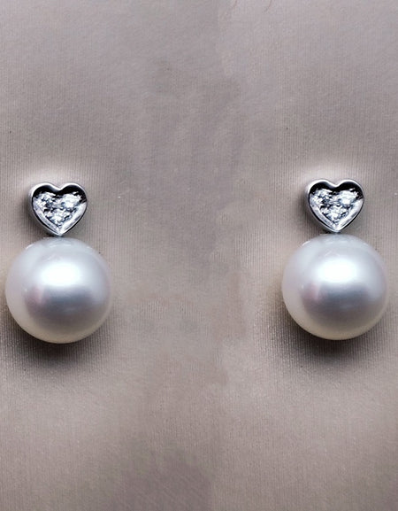 Orecchini DonnaOro in Oro Bianco 18kt Diamanti e Perle CUORE